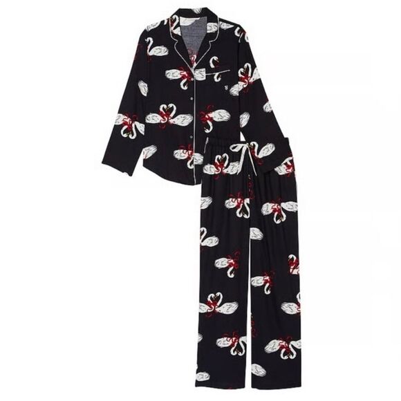 Victoria’s Secret- Midnight Swans Long Pajama Set, Black Button Down, Large - Picture 10 of 10